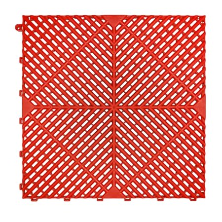 SafeRacks Ribbed Interlocking Garage Floor Tiles - Vented, Self-Draining, Non-Slip Flooring, Modular, Virgin Polypropylene, Ideal for Garages, Patios, Basements, Decks - Red - 27.52 sq ft - 16 Pack