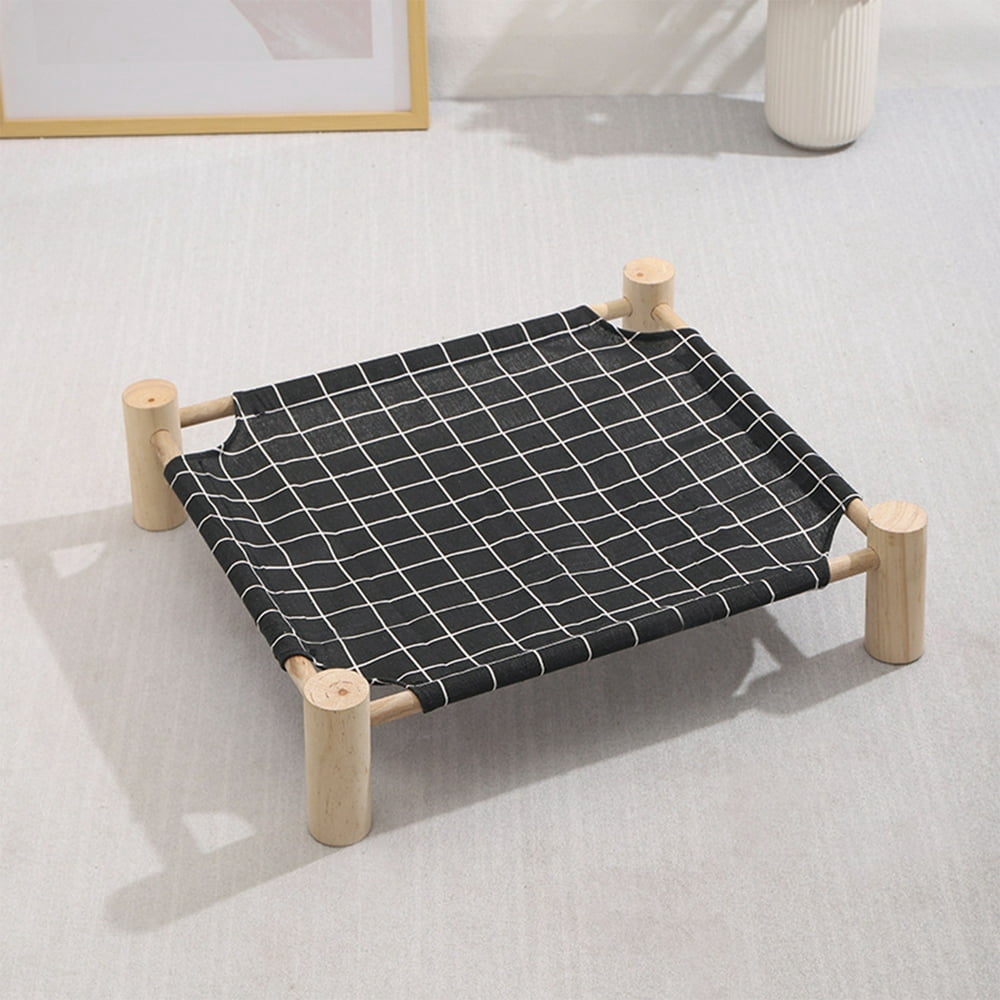 Baweave Black Wooden Dog Suspended Bed - Elevated Indoor/Outdoor Pet Bed for Cats and Small Dogs  Detachable and Portable. Dark Gray