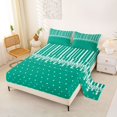 thumbnail image 2 of Castle Fairy Retro Vertical Stripe Queen Sheets 4 Pieces,Minimalism Heart Dot Queen Sheet Sets,Emerald Green White,1 Flat Sheet, 1 Fitted Sheet and 2 Pillowcases, 2 of 7