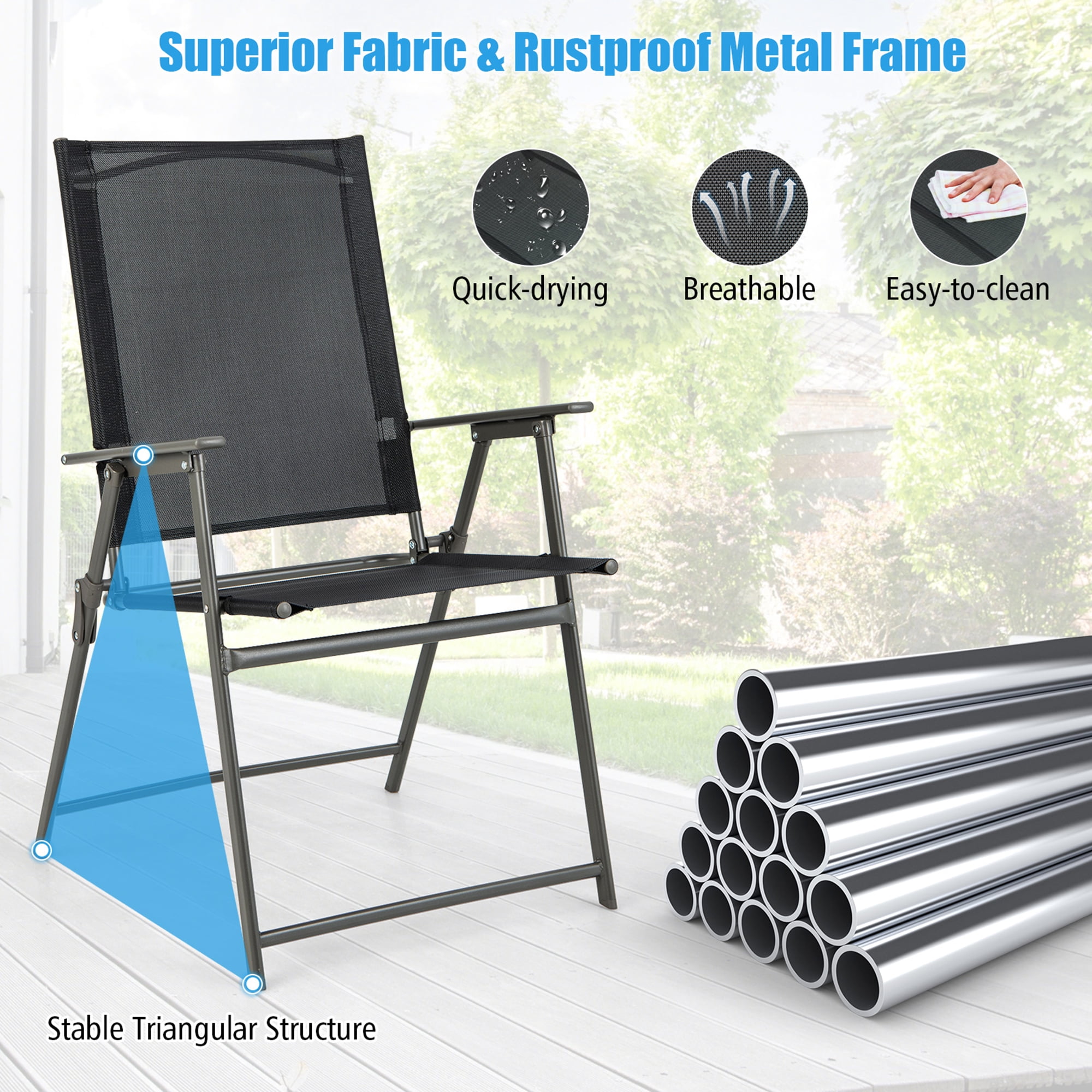 Gymax 4PCS Patio Portable Metal Folding Chairs Dining Chair Set Poolside Garden