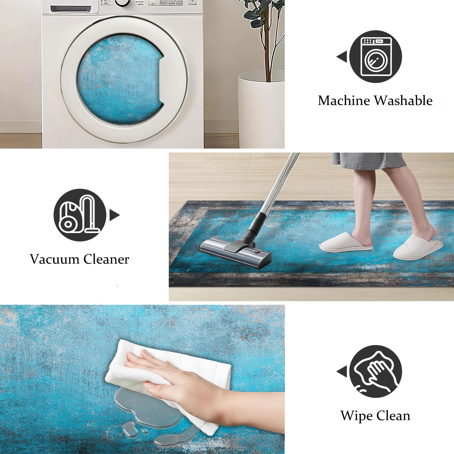 3-Piece Farmhouse Kitchen Rug Set, Washable Anti Slip Striped Floor Mats in 3 Sizes, Stain Resistant Decor Rugs for Kitchen Hallway Bathroom Home Christmas Decor
