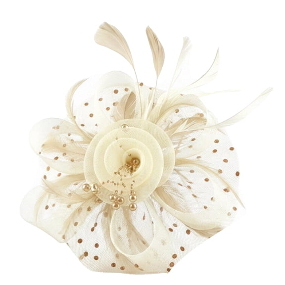 Head Bands Gsakboxl Women's Tulle Feather Headpiece Hat Clip Elegant Mesh Decorative Hair Accessory for Party Wedding Cocktail Events Beige