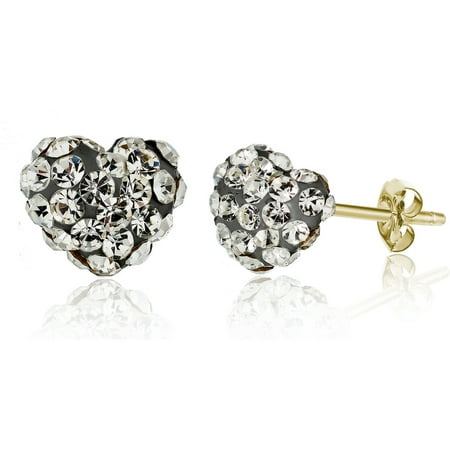 Pori Jewelers 14K Solid Gold Pave Black Diamond Crystal Puff Heart Earrings Made Wswarovski Elements