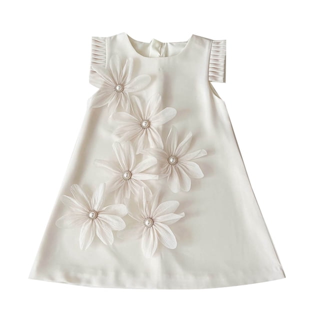 Ashirexll Robes d'Été pour Filles Sans Manches à Col Rond Robe en Mélange de Coton de Couleur Unie Longueur Genou Blanc 9 Ans