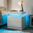 thumbnail image 2 of 2-Drawer LED Bedside Table - Modern Nightstand Cabinet with LED Lights, Space-Saving End Side Storage for Bedroom,White, 2 of 5
