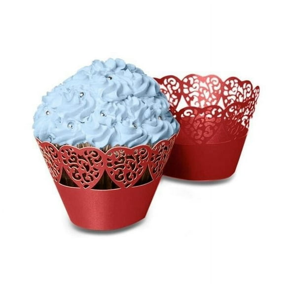 Red Heart Cupcake Wrappers (25pcs, Standard Size) Grease Resistant Cake Liners for Baking, Caking and Crafting by Bakell