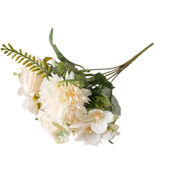 Qocolcyl Artificial Peach Dahlia and Rose Mixed Bouquet 6 Heads,Realistic Silk Flowers,for Wedding Centerpieces,Bridal Shower,Home Vase Decor White
