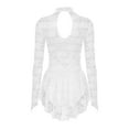 thumbnail image 2 of LiiYii Women's Adult Mock Neck Floral Lace Figure Ice Skating Dress Long Sleeve Gymnastics Ballet Outfit Ivory L, 2 of 7
