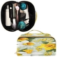 thumbnail image 5 of Iauyy Rhombus Cosmetic Bag with Handle Large Capacity Luxury Twill Travel Makeup Bag ,Yellow and White, 5 of 8