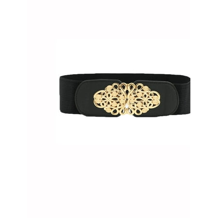 Cotton Elastic Waist Belt - Women's Metal Decor Interlocking Buckle Elastic Waist Belt
