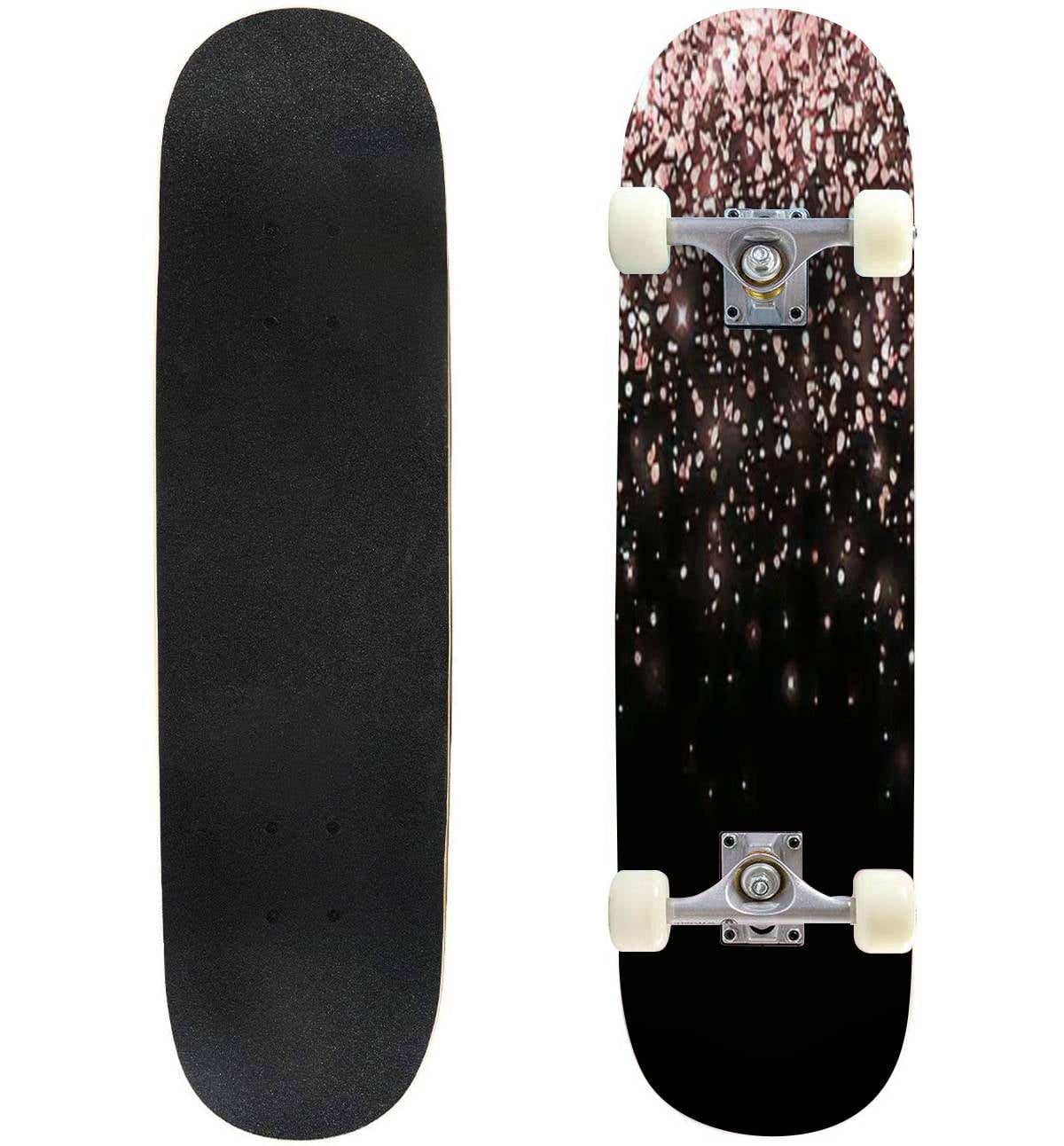 OK8 White Complete Skateboard Top Stained BLACK Pro Skateboard Deck 31in Adults