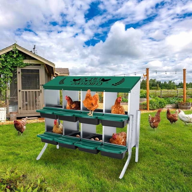 Bingirl Nesting Boxes 8-Holes Nesting Boxes for Chickens Height-Adjustable with Chicken Perch can accommodate 8 to 32 Chickens and Comes