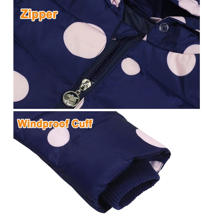 Baby Girl's Polka Dot Puffer Snowsuit Set - Hooded Jacket With Ears & Fur Trim + Bib Snow Pants