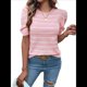 thumbnail image 1 of Blusas de Punto con Mangas Abullonadas para Mujer, Camisetas de Rayas con Cuello Redondo A 2025, Blusas Casuales de Verano. Rosa L, 1 of 9
