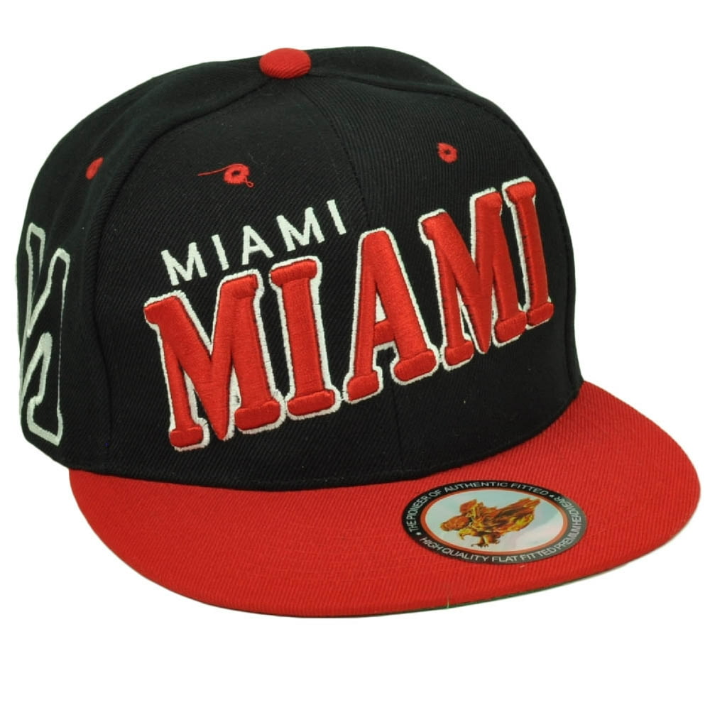 Miami Florida Beach Black Red Slanted Logo Snapback Flat Bill Hat Cap ...