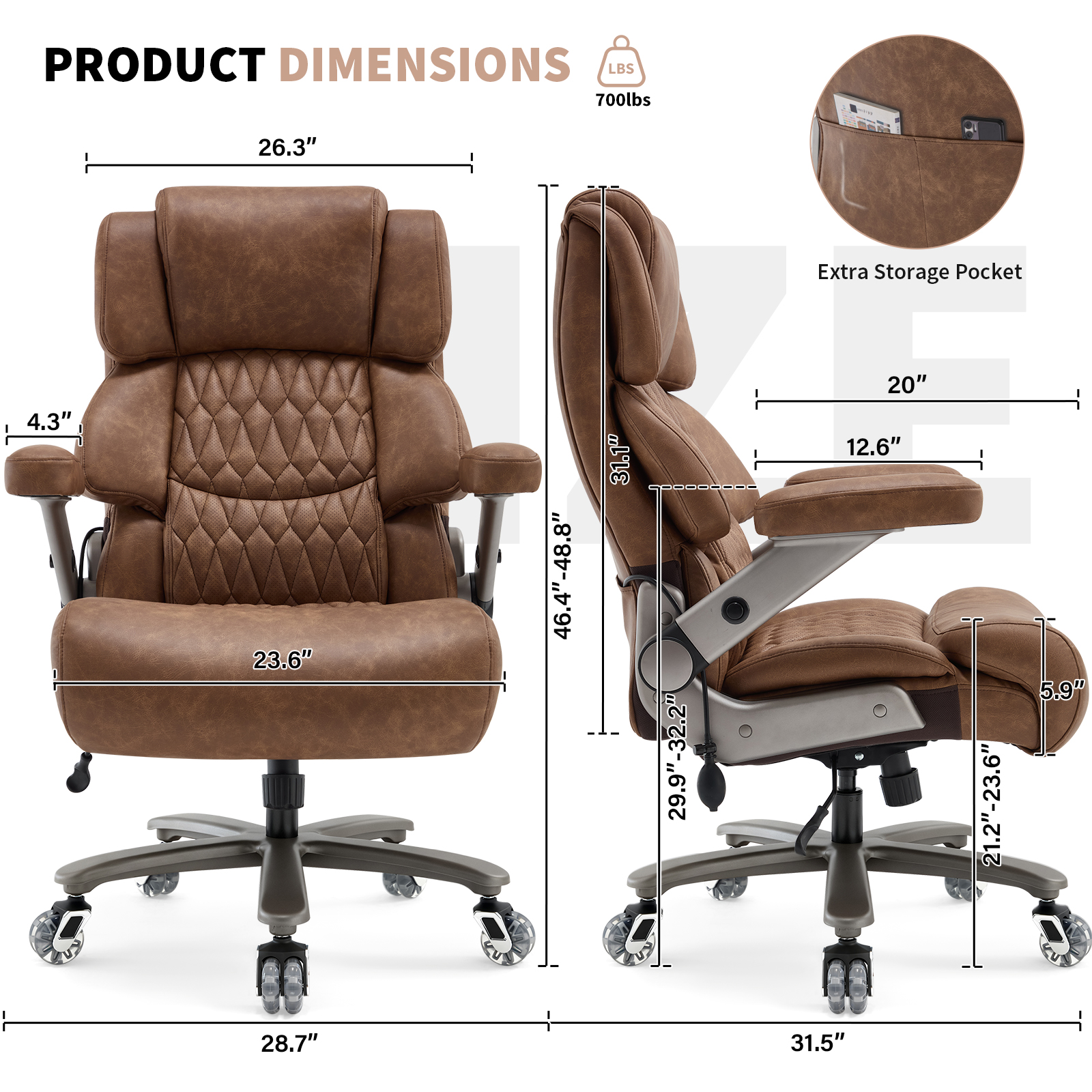 Big and Tall Office Chair 700lbs, High Back Executive Desk Chair with Adjustable 3D Arms&Lumbar Support for Back Pain, Heavy Duty Computer Chair with Strong Mental Base&Dual Rubber Wheels