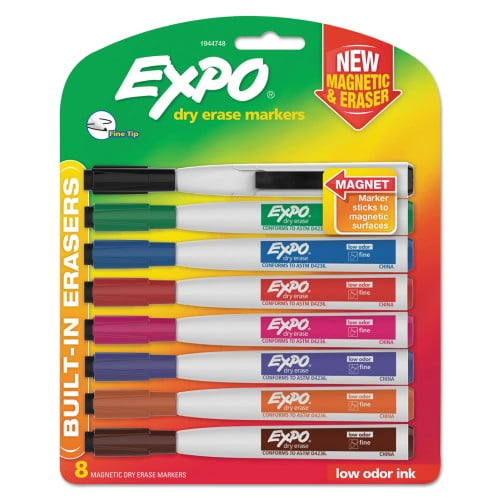 New EXPO Magnetic Dry Erase Marker, Fine Bullet Tip, Assorted Colors, 8/Pack,Each