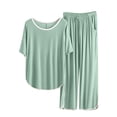 thumbnail image 2 of gbyLJF Spring Sets for Women 2 Piece Casual Sets Short Sleeve Pullover Tops Wide Leg Pants Solid Color Summer Outfits, 2 of 9