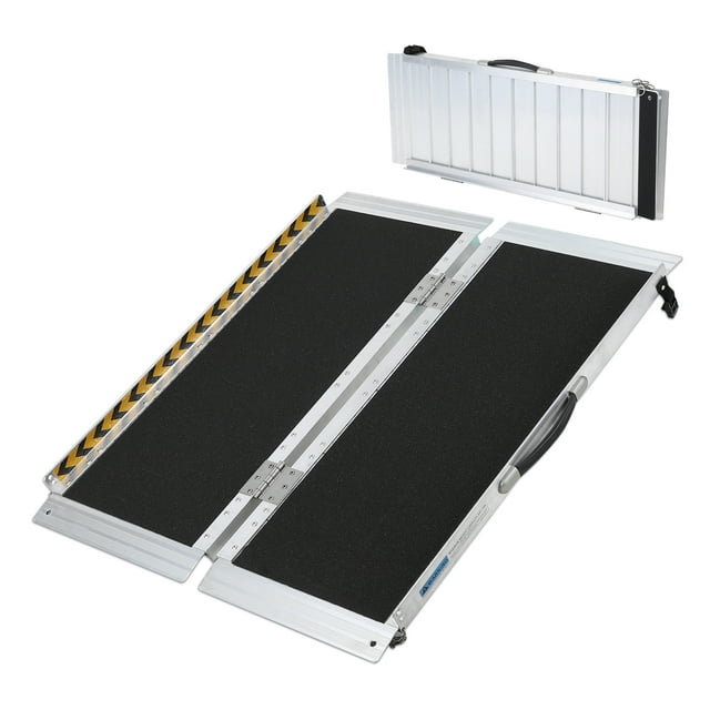 2Ft Portable Folding Wheelchair Ramp,Non-Slip Handicap Access Ramp with Handle,Non-Skid Aluminum Handicap Ramp with Reflective Strips for Home Steps, Doorways, Stairs, Entry & Scooter