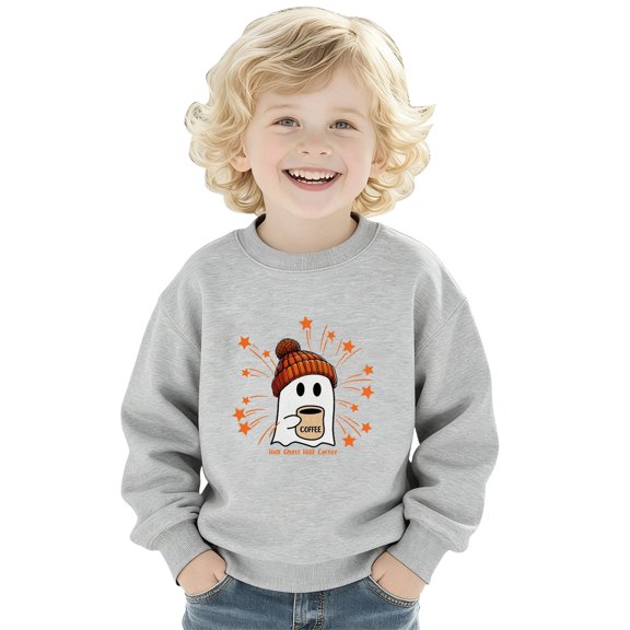YunPes Boys Girls Cute Ghost Sweatshirt Long Sleeve Crewneck Baggy Pullover Tween Halloween Party Kids Trendy Casual Clothes
