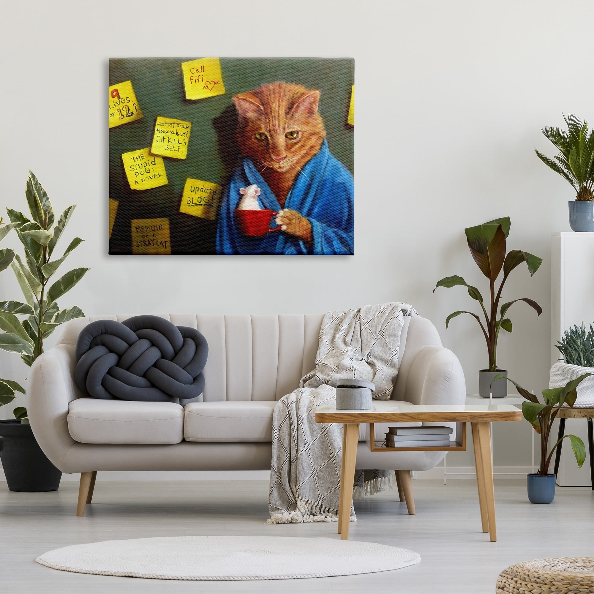 Stupell Funny Cat Morning Coffee Memo Reminders Animals & Insects Painting Gallery Wrapped Canvas Print Wall Art