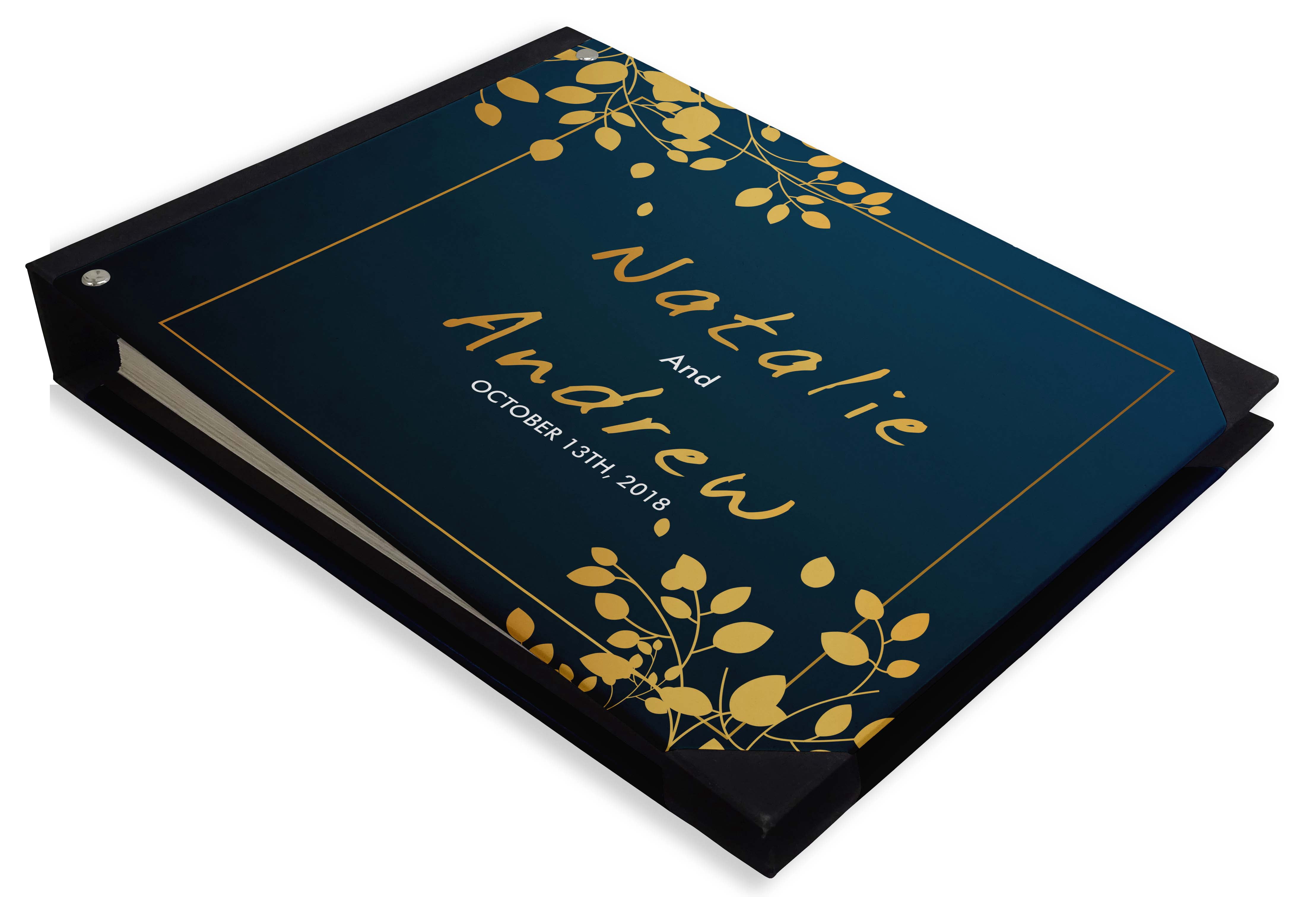 Darling Souvenir Blue Leaves Frame Hardbound Cover Printed Anniversary Wedding Guestbook Scrap book-9 x 12 Inches