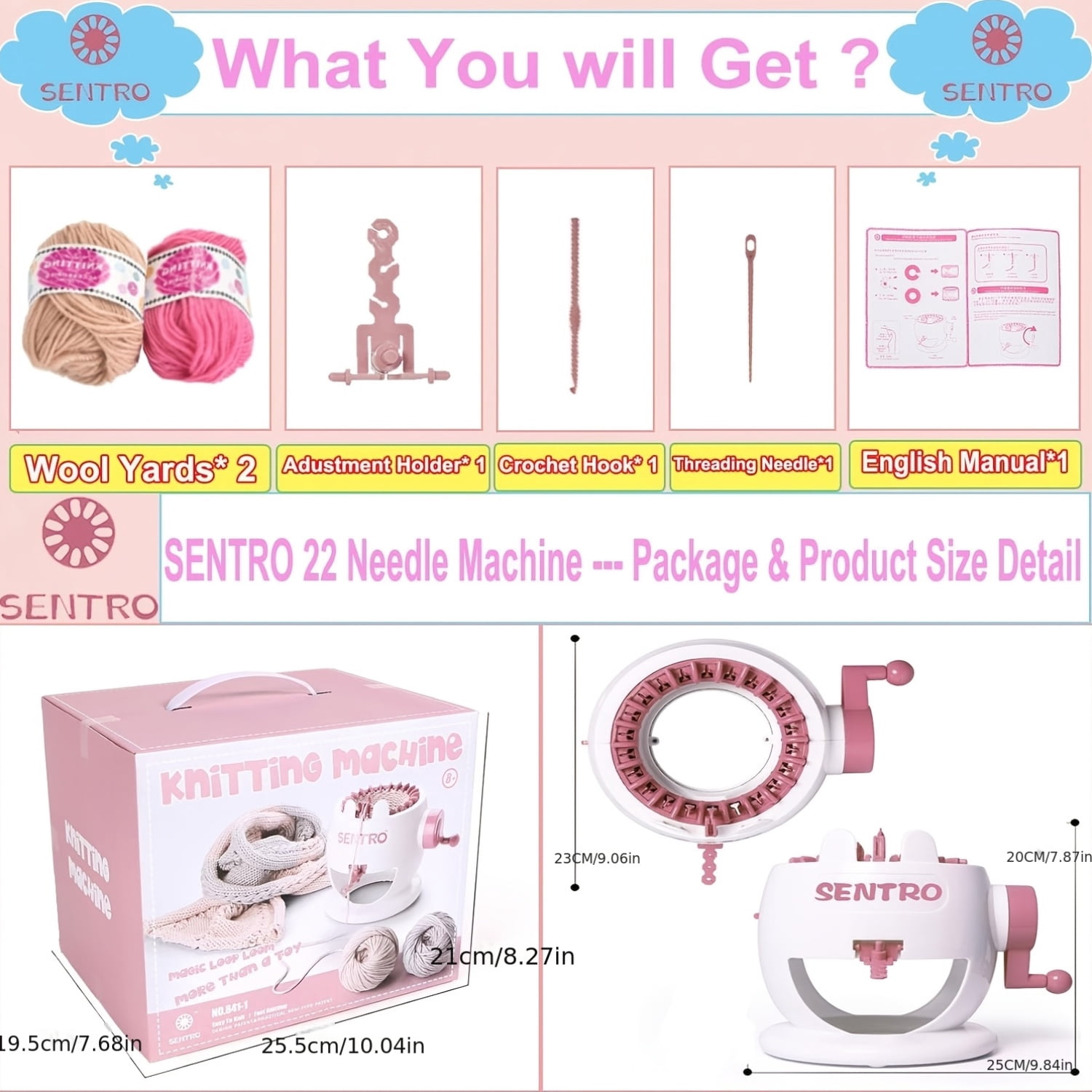 22-Needle Automatic Circular Knitting Machine for Adults & Beginners, DIY Scarves, Hats, Sweaters & Toys