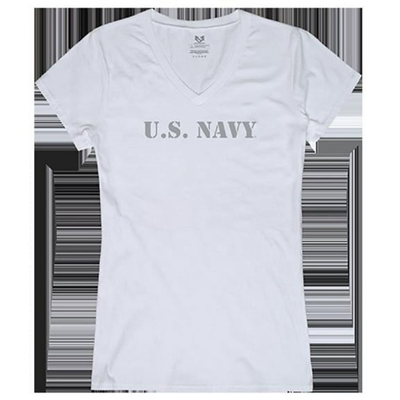 US Navy 2 Graphic V-Neck T-Shirt, White - Medium