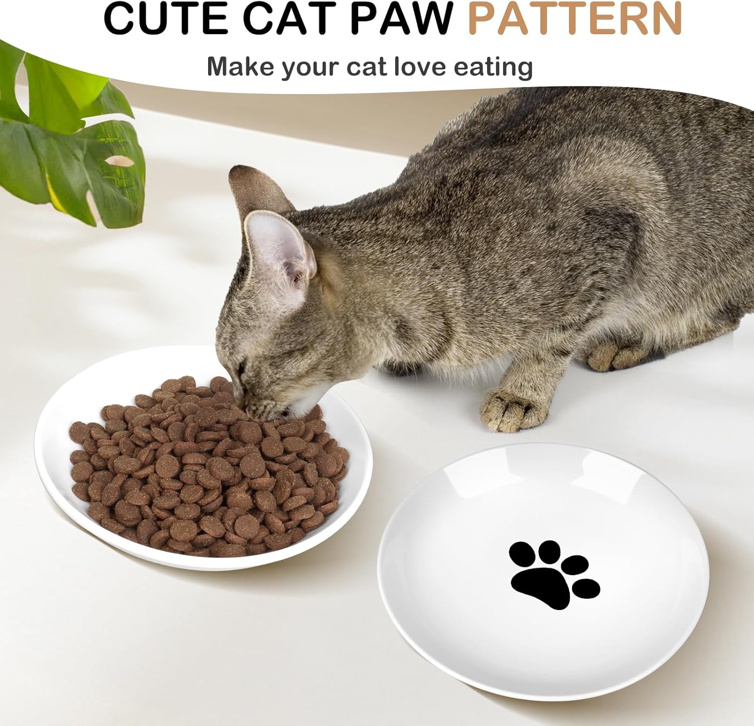 4 Pack Ceramic Cat Food Bowls, 5.9 Inch Ceramic Cat Dishes Set for Indoor Cats and Small Dogs, Anti Whisker Fatigue Kitten Bowls, Wide Shallow Kitten Plates for Food and Water