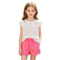 thumbnail image 2 of Girls 2 Piece Outfits Children Summer Sets Little Girls Short Sleeve T Shirt Elastic Waist Drawstring Shorts Solid Color Soft Comfortable Stretchy Sports Hot Pink 10-11 Years, 2 of 7