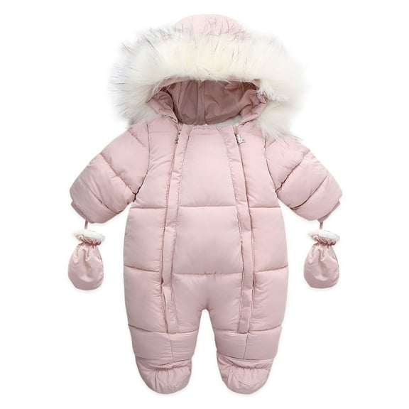 Toddler Winter Coat Girl Boy Winter Jumpsuit Snowsuits Zipper Hooded Snow Wear Jackets Toddler Snow Suit Pink 18 Months-24 Months