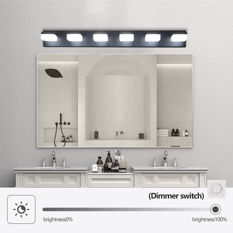Modern 6-Light Black LED Vanity Light with Acrylic Shades, Bathroom Wall Fixture Over Mirror for Makeup Table, Energy Efficient, Sleek Design, Easy to Install