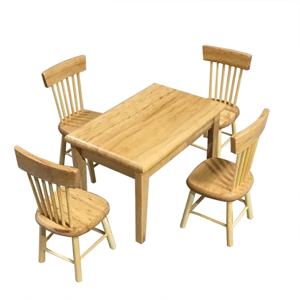 Juego de muebles en miniatura para casa de muñecas 1:12, mesa de comedor de madera, 4 sillas, accesorios para sala de estar, 5 unids/set Methold WJ4204-02B