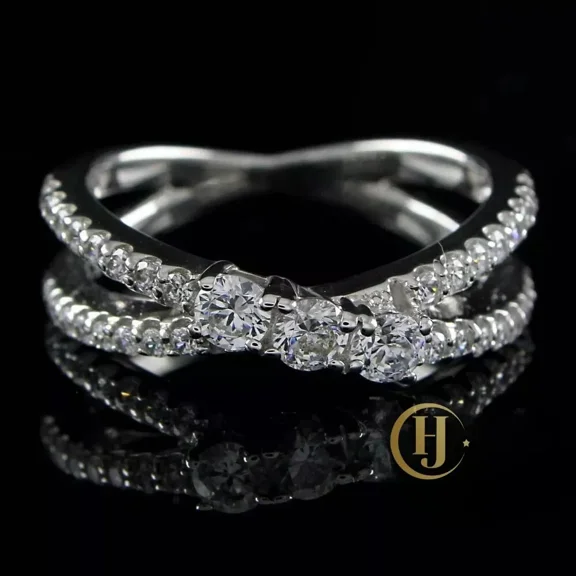 Moissanite Criss Cross Engagement Ring 2 CT Round Solid 14K White Gold Plated For Women