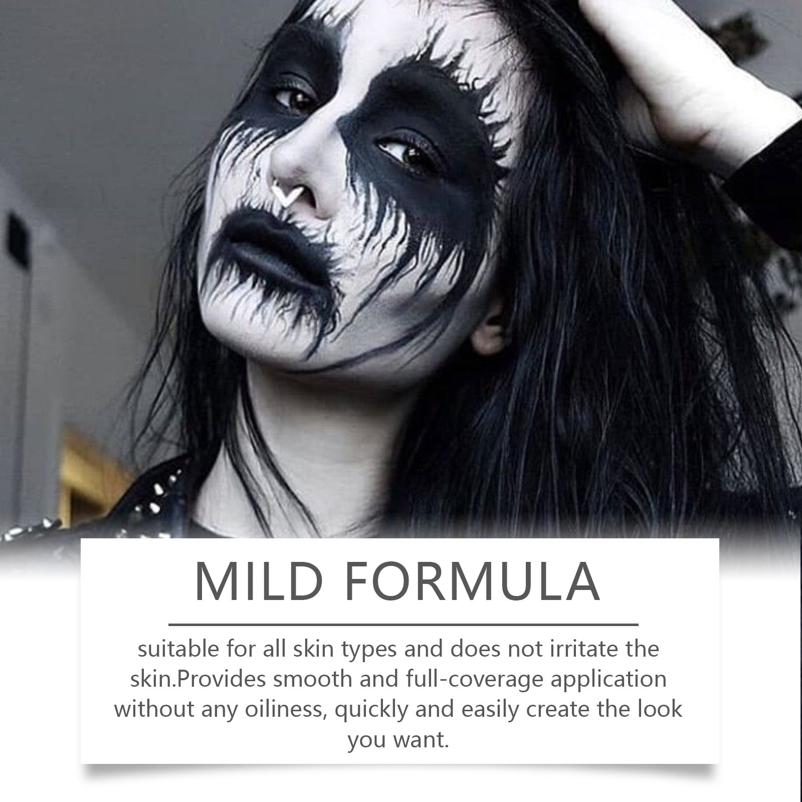 Alvantor Halloween Face Paint Quick-Dry Oil Palette for Party Cosplay Clown Makeup, Black and White