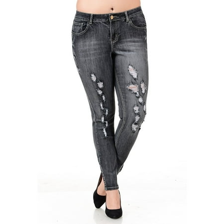 jeans plus skinny ripped distressed stretch denim pants womens walmart republic