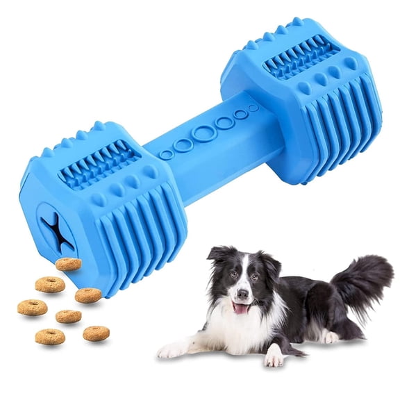 Pawfectpals Natural Rubber Dumbbell Dog Chew Toy , Interactive Puzzle Toy, Food Dispenser Feeder, Bite Resistant for Teeth Dental Cleaning-Insert Treats (Blue)