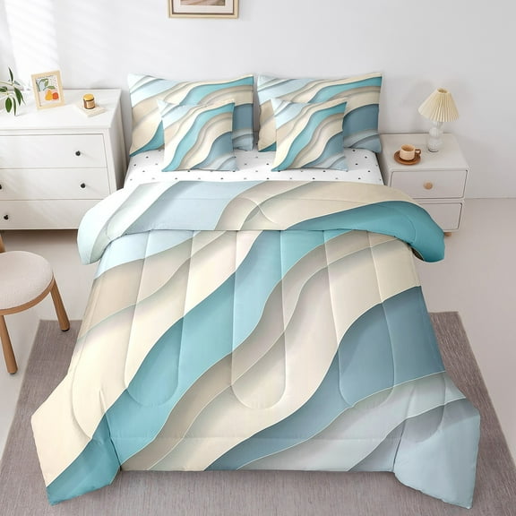 Erosebridal Chic Abstract Bedding Twin Size, Dreamy Marble Bedding Sets Twin Size, Stripes Geometry Reversible Bed Set, Ultra Soft Room Decor, 7 Pieces