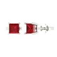 thumbnail image 2 of 2.0 Ct Princess Cut Studs Red Ruby 14K White Solid Solid Gold Everyday Dainty Earrings Push Back, 2 of 7