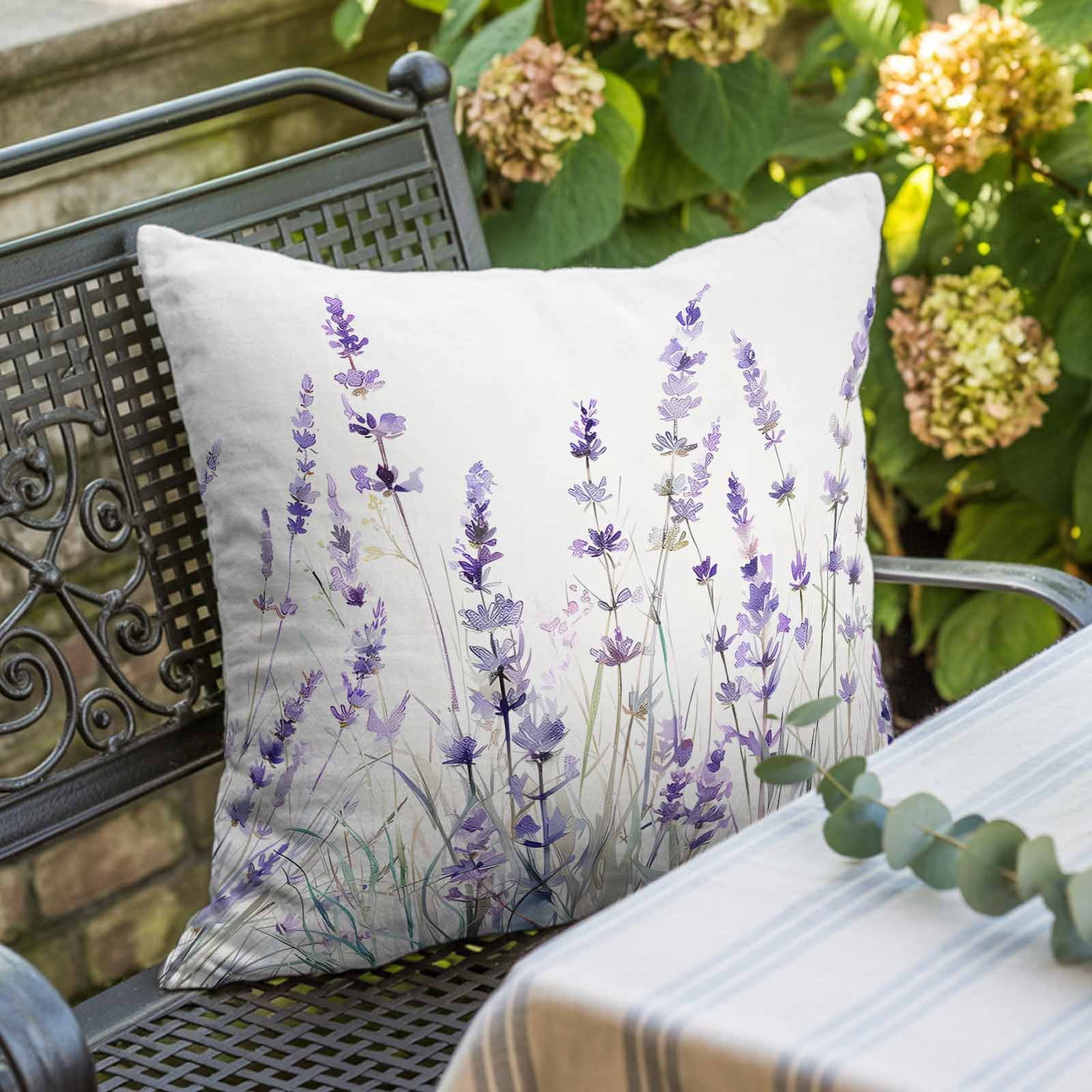 Pillow Covers 26x26 Inch, Lavender Floral Linen Pillowcase with Invisible Zipper, Spring Flowers Botanical Plants Decorative Throw Pillow Covers Cushion Case for Couch Sofa Bed Living Room