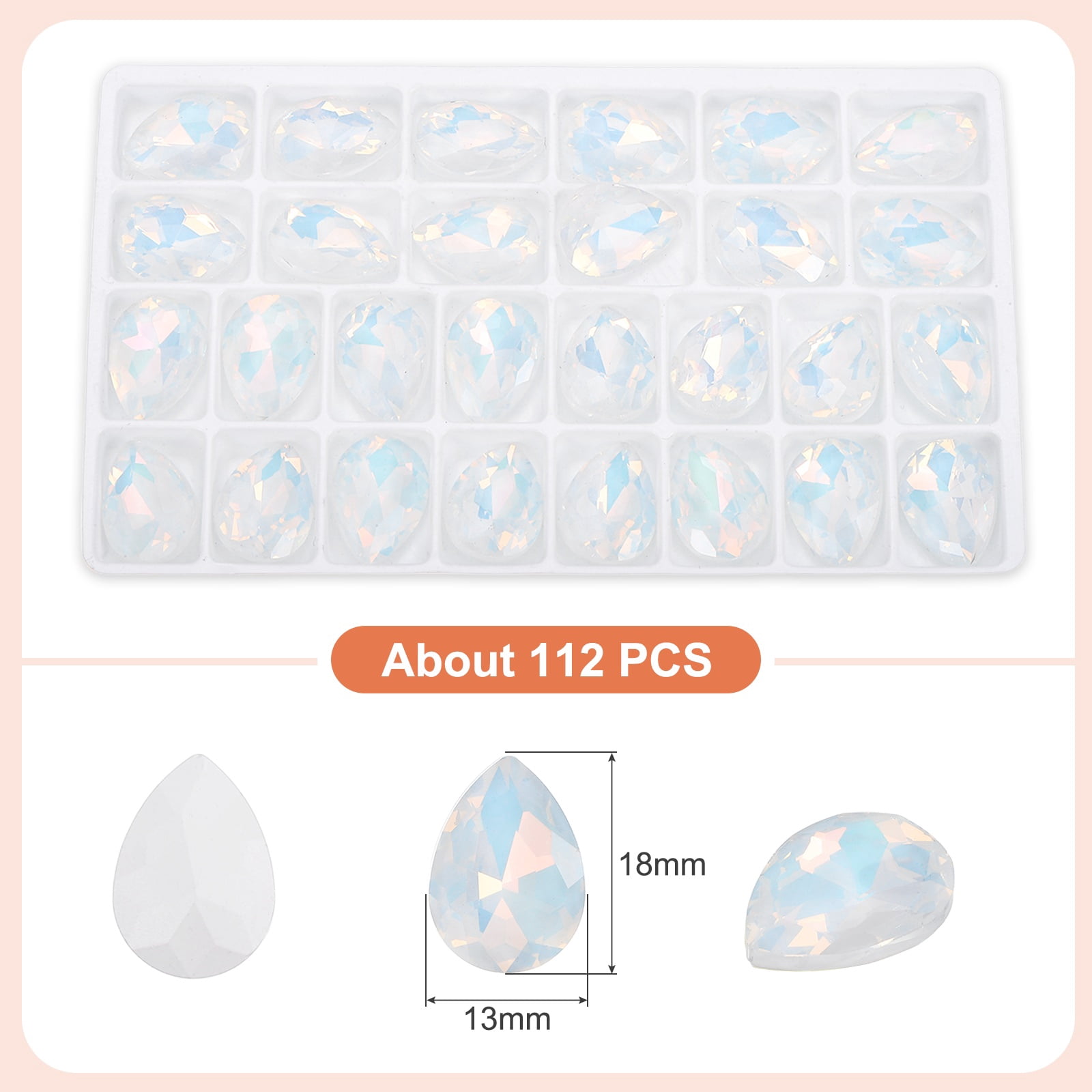 Uxcell 0.71'' x 0.51'' Tear Drop Rhinestones for Nails Pointed Back Rhinestones Setting Crystals Stone White 112 Pcs