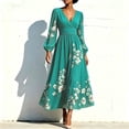 thumbnail image 2 of Vynhevius Womens Floral Print Dress Long Sleeve V Neck High Waist Flowy Maxi, 2 of 5