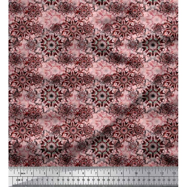 Soimoi Poly Georgette Fabric Floral Mandala Print Fabric by The Yard 52 Inch Wide