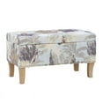 thumbnail image 1 of Linon Ottomane de Rangement Rembourrée en Bois à Imprimé Feuille Stephanie, Gris, 1 of 15