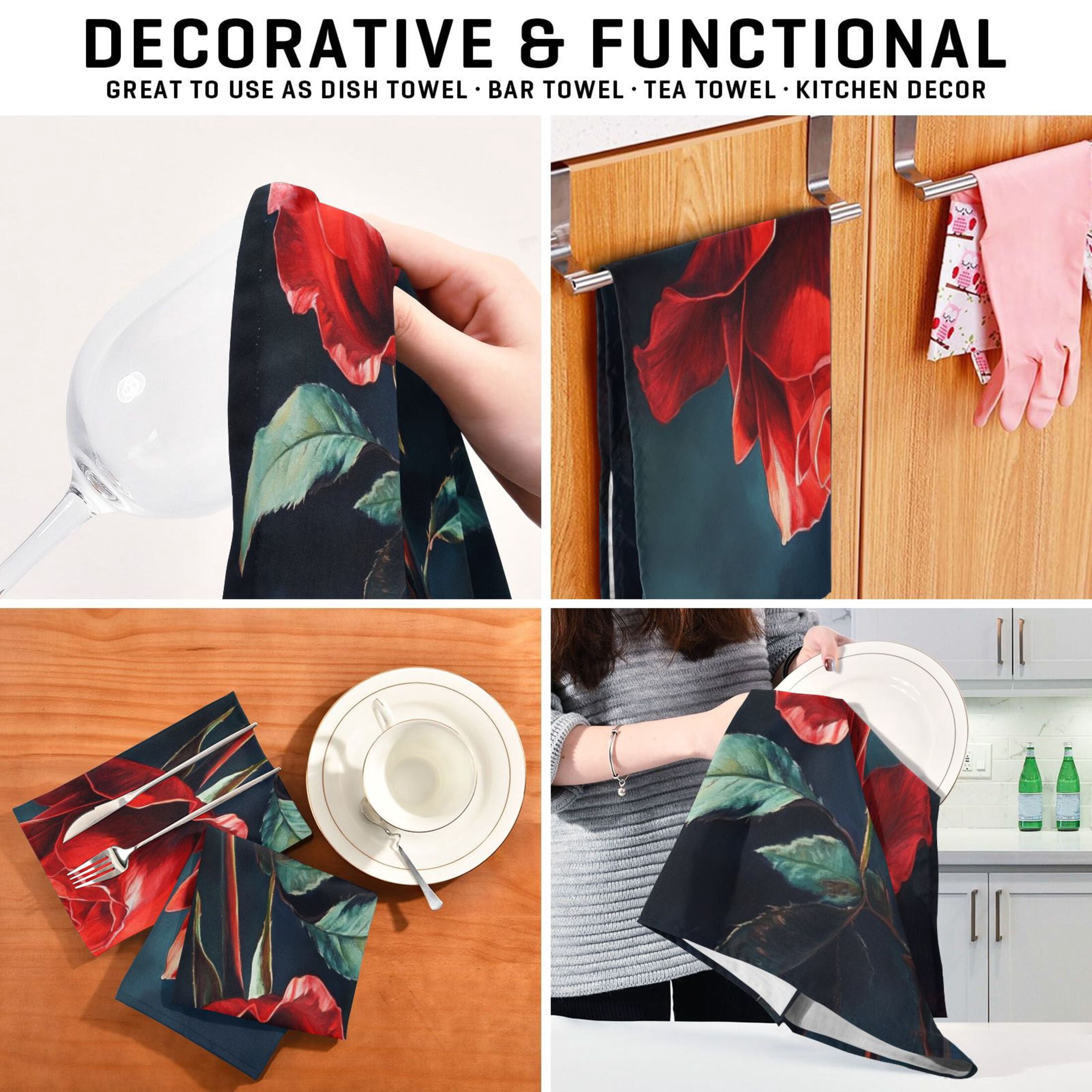 Kitchen Towel 28x18 Inches x6，Plate Towel, Decorative Towel, Napkin, Tea Towel Tea Towels For Kitchen Dish Cloths & Dish Towels Big Red Rose