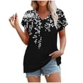 thumbnail image 4 of JSheng Women Summer Tops Clearance Fashion Printed V-neck Short-sleeved T-shirt Loose Casual Short Sleeve Top Black L, 4 of 5