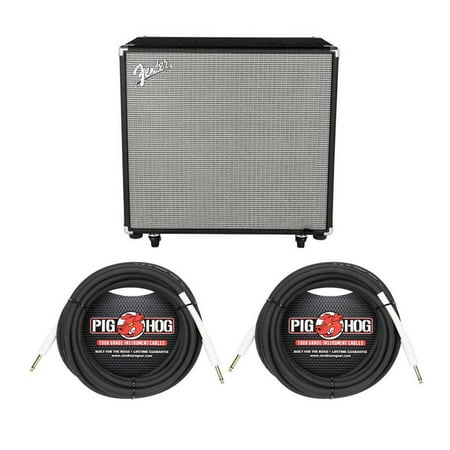 Fender Rumble 115 Cabinet, V3, Black/Silver - With 2 Pack 25' 1/4" to 1/4" 8mm Instrument Cable