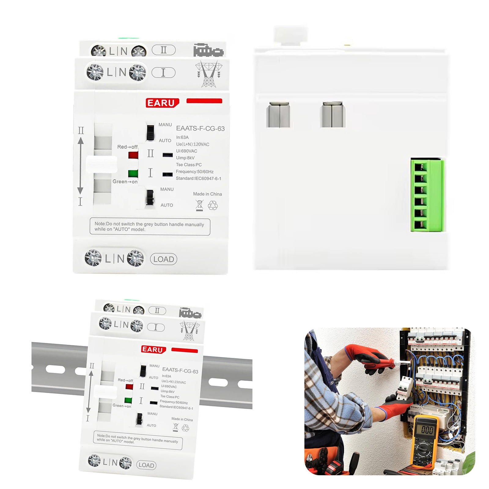 Din Rails Mounted Power Transfer Switches 2P 110V/220V Double Power Automatic Transfer Switches Electrical Selector Switches