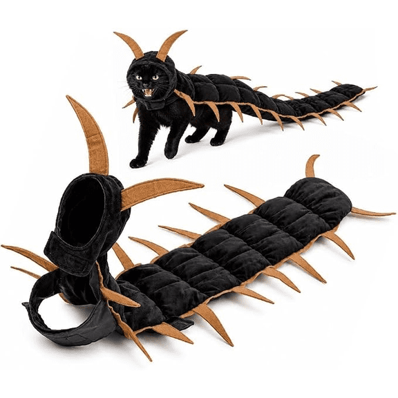Centipede Cat Costume, 48.82'' 3D Halloween Pet Cosplay Outfit for Cats ,Red Multi-Leg Character with Filled Body, Hook-and-Loop Fit for Parties, Photos, Dress-Up, Pet Events, and Gifts(Gold)