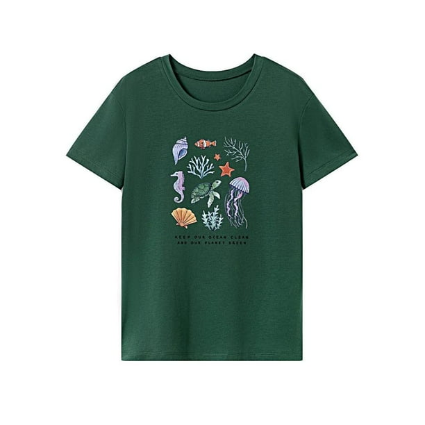 Camiseta para mujer, camisetas de verano, camiseta con cuello redondo para caminar, viajar, regalo para mujer S
